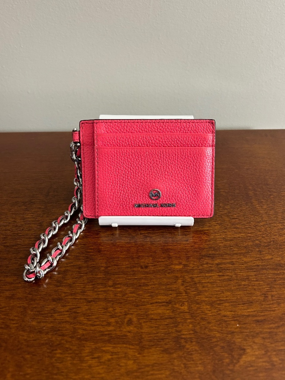 Michael Kors Pink Leather Card Holder on Wristlet Chain; EUC